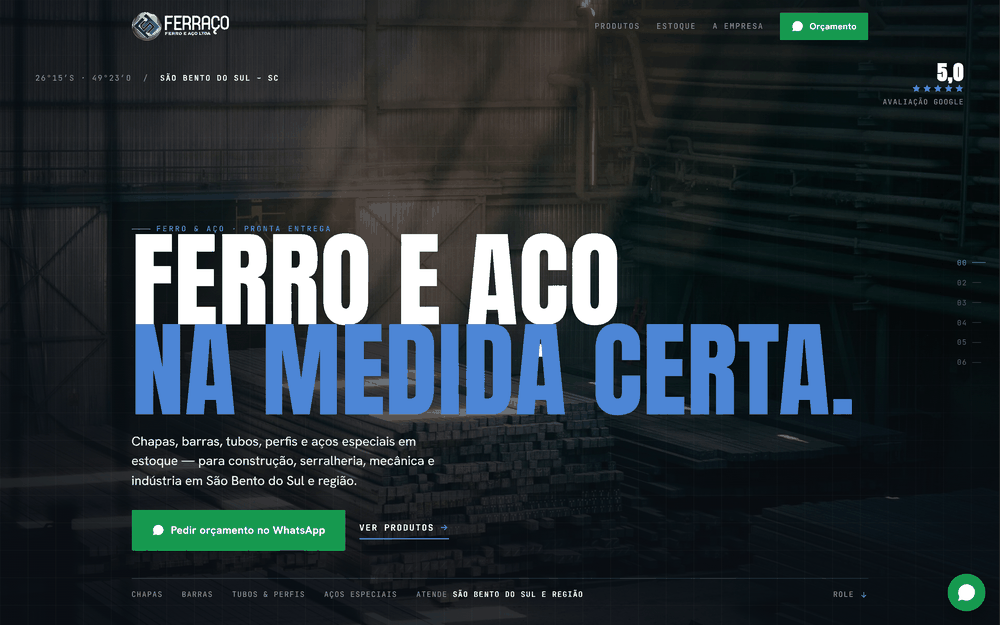 Hero do site Ferraço Ferro e Aço: ferro e aço na medida certa